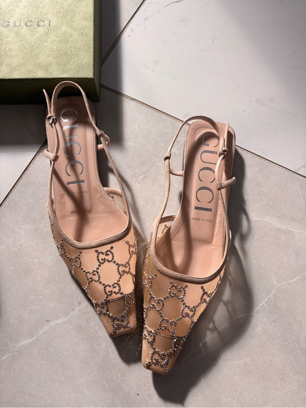 Gucci Nude Beaded GG Slingback Flats